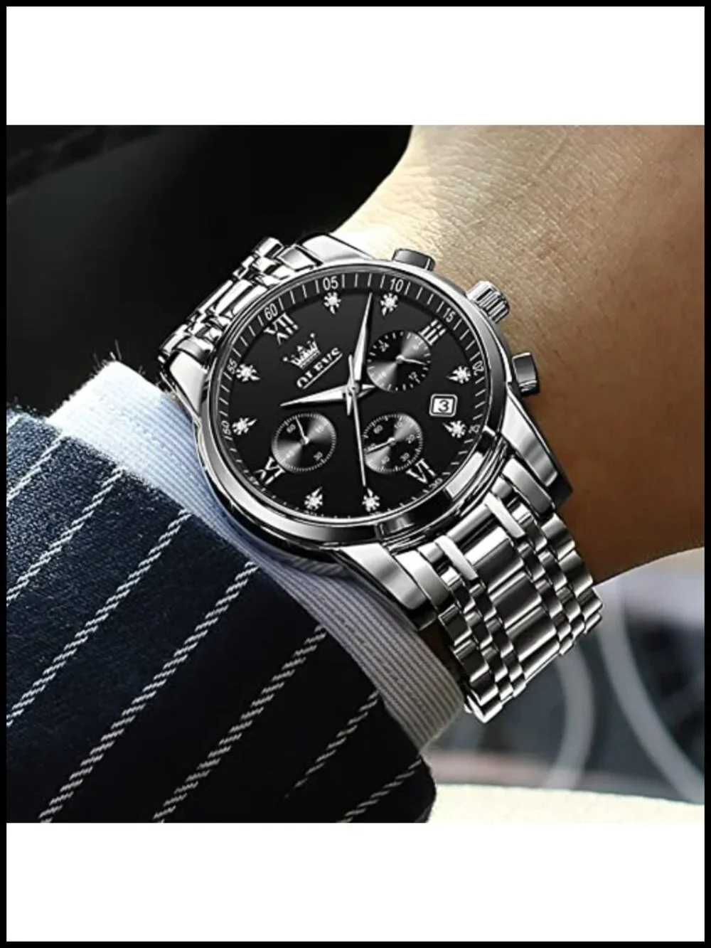 Men's Quartz Chronograph Watch Waterproof Luminous Stainless Steel